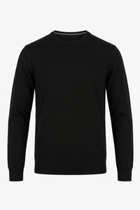 Jersey de punto negro de cuello redondo para hombre, jersey acrílico.