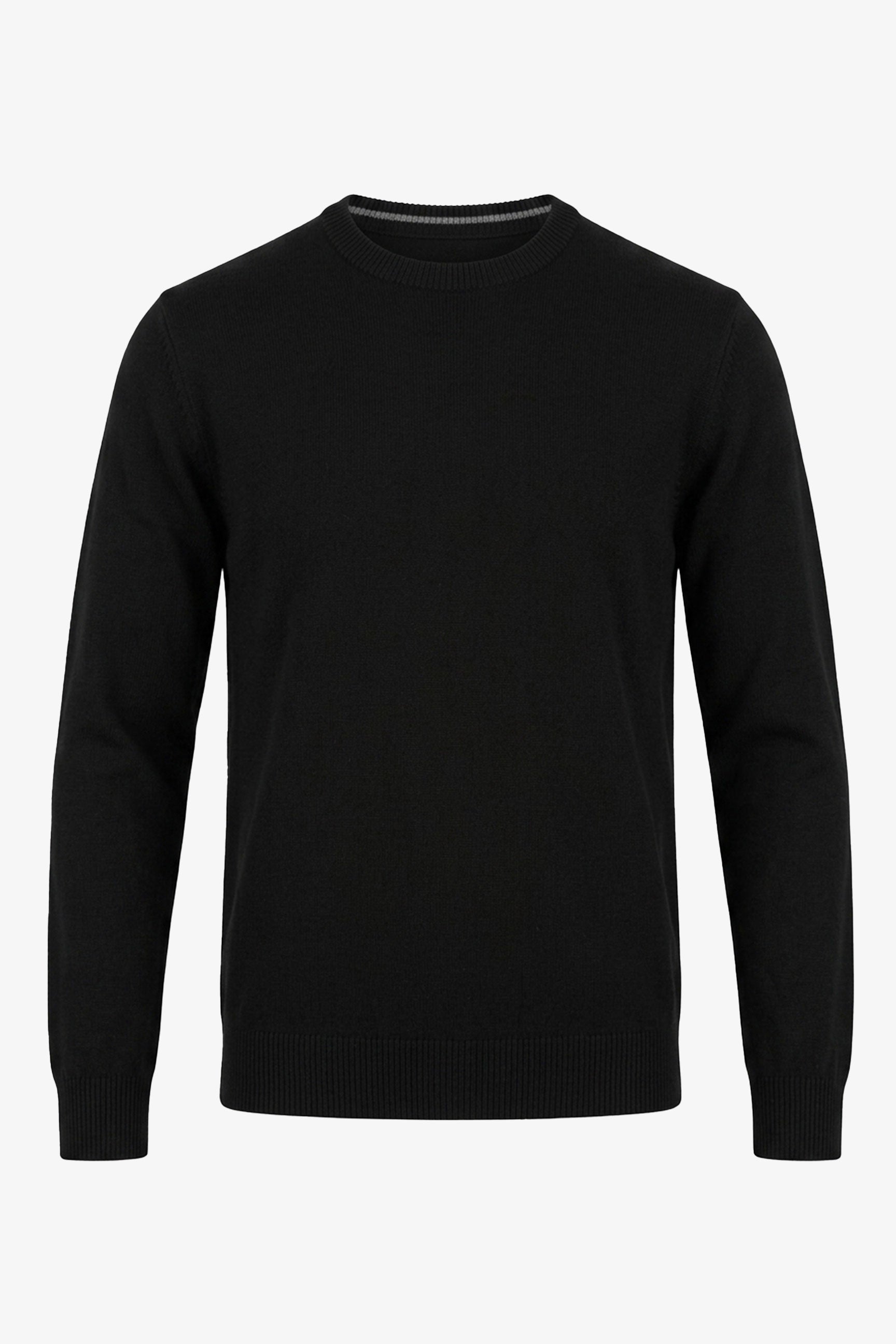 Jersey de punto negro de cuello redondo para hombre, jersey acrílico.