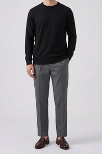Jersey de punto negro de cuello redondo para hombre, jersey acrílico.