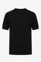 Camiseta de punto negra para hombre, corte regular, cuello redondo, manga corta.
