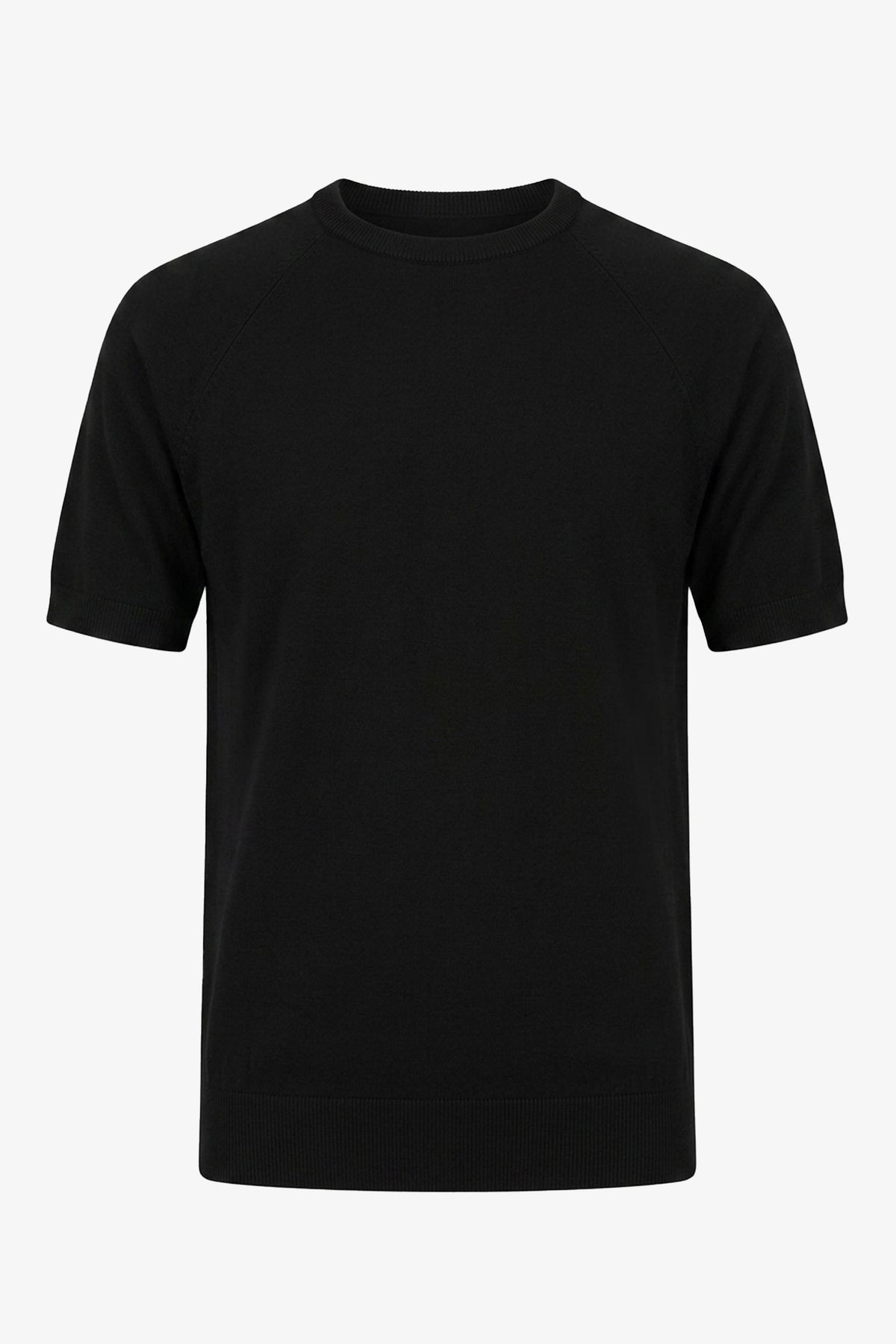 Camiseta de punto negra para hombre, corte regular, cuello redondo, manga corta.