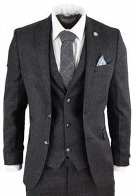 Traje de hombre de 3 piezas de tweed negro estilo vintage - STZ14
