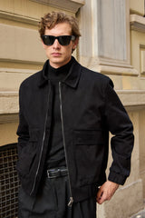 Chaqueta bomber ligera acolchada con cremallera para hombre, color negro.
