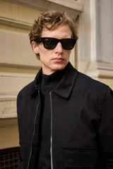 Chaqueta bomber ligera acolchada con cremallera para hombre, color negro.