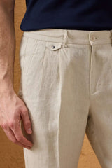 Conjunto de chaqueta de lino negra con cremallera y pantalón beige para hombre, elegante e informal, ideal para el verano.