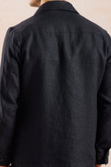 Conjunto de chaqueta de lino negra con cremallera y pantalón marrón para hombre, elegante e informal, ideal para el verano.