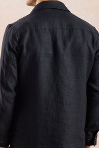 Conjunto de chaqueta de lino negra con cremallera y pantalón marrón para hombre, elegante e informal, ideal para el verano.