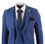 Traje de hombre de tres piezas azul con estampado de espiga - Talla STZ11