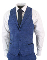 Traje de hombre de tres piezas azul con estampado de espiga - Talla STZ11