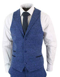 Traje de hombre de tres piezas azul con estampado de espiga - Talla STZ11