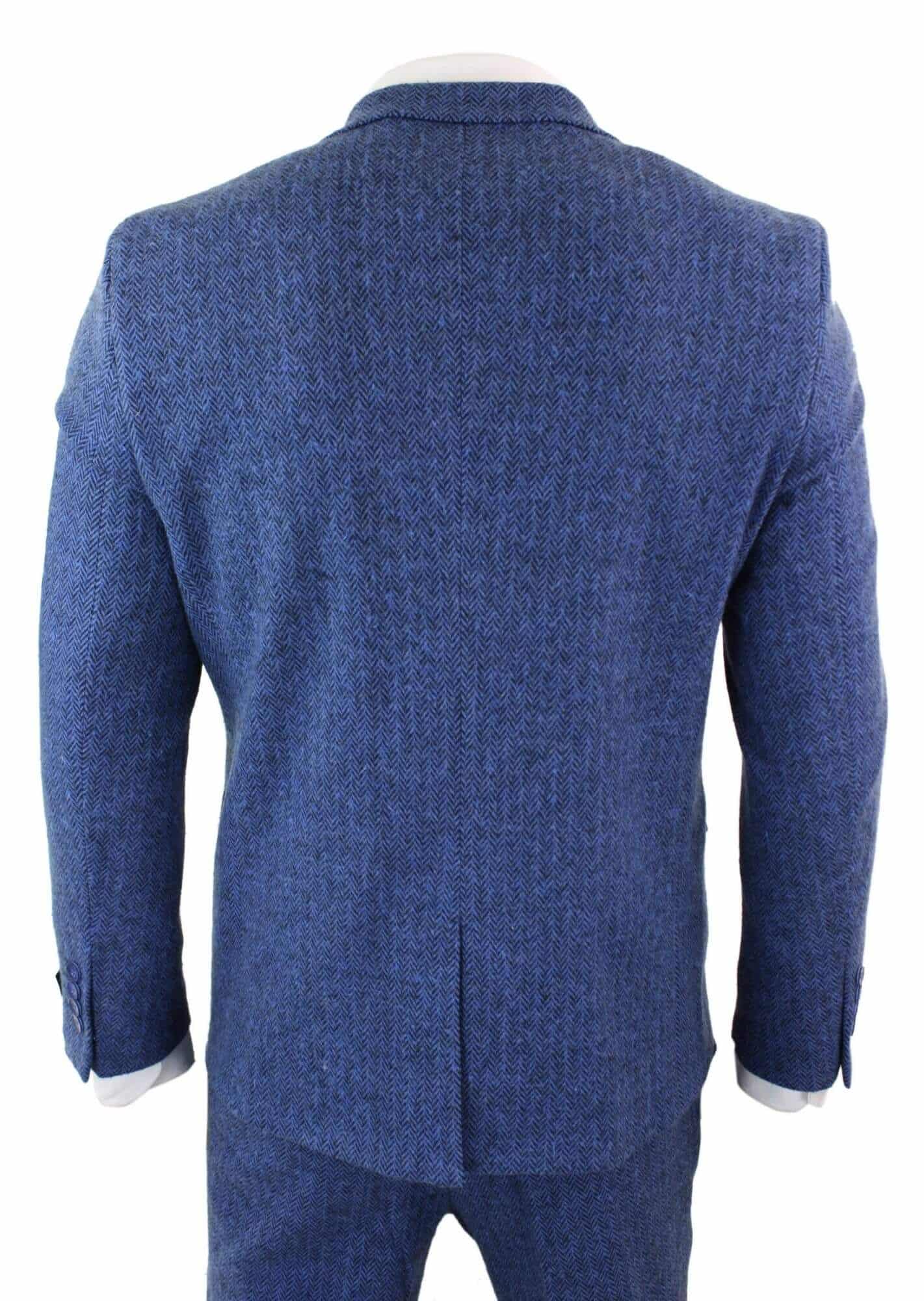 Traje de hombre de tres piezas azul con estampado de espiga - Talla STZ11