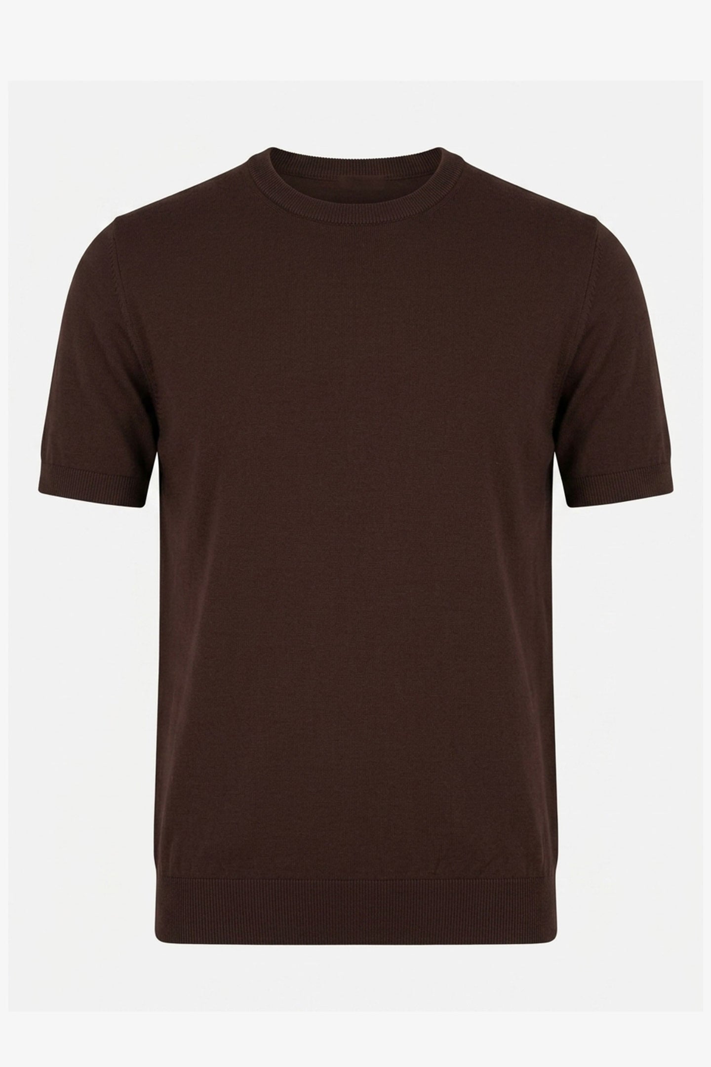 Camiseta de punto marrón para hombre, corte regular, cuello redondo, manga corta.