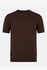 Camiseta de punto marrón para hombre, corte regular, cuello redondo, manga corta.