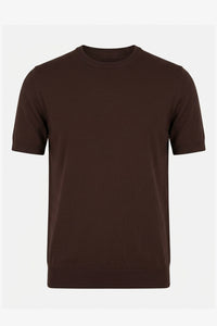 Camiseta de punto marrón para hombre, corte regular, cuello redondo, manga corta.