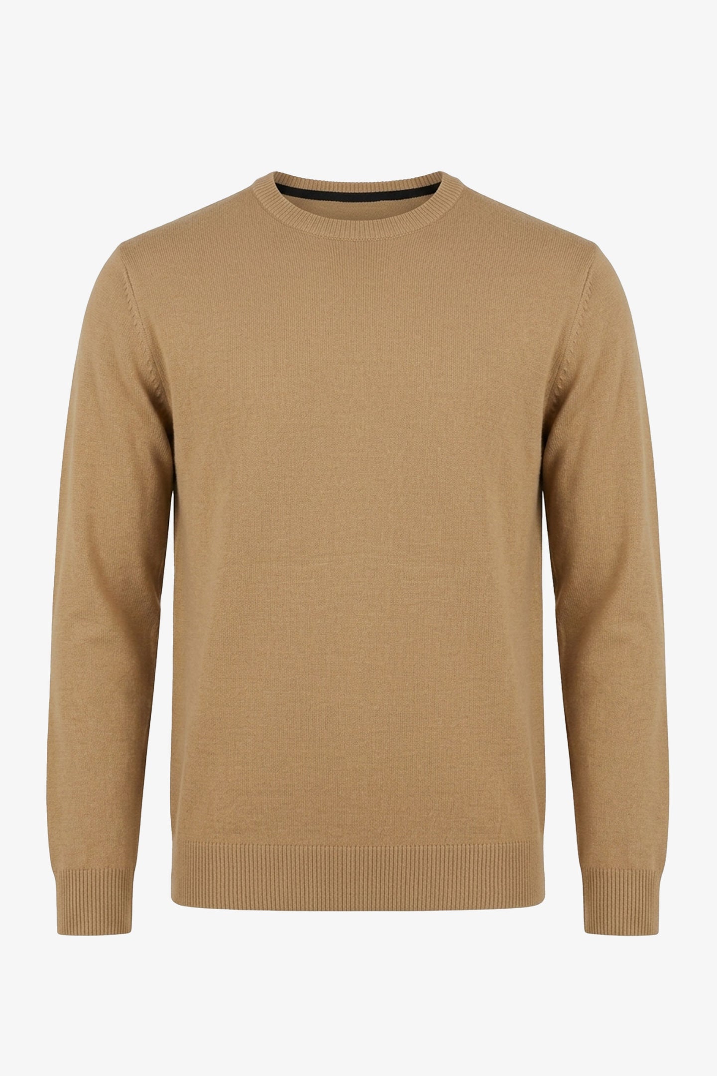 Jersey de cuello redondo para hombre, color marrón camel, corte regular, de punto.
