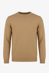 Jersey de cuello redondo para hombre, color marrón camel, corte regular, de punto.