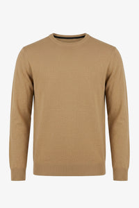 Jersey de cuello redondo para hombre, color marrón camel, corte regular, de punto.