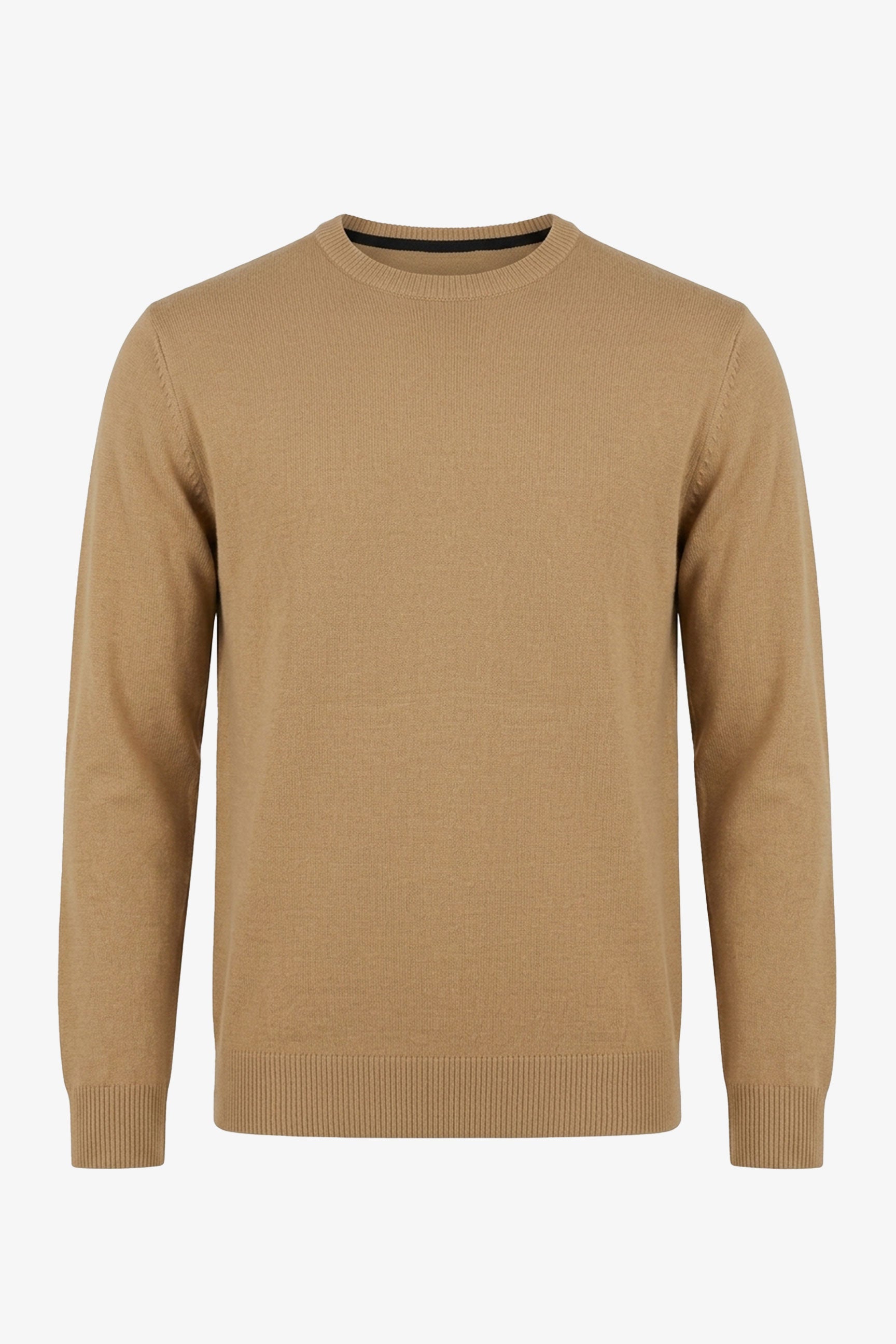 Jersey de cuello redondo para hombre, color marrón camel, corte regular, de punto.