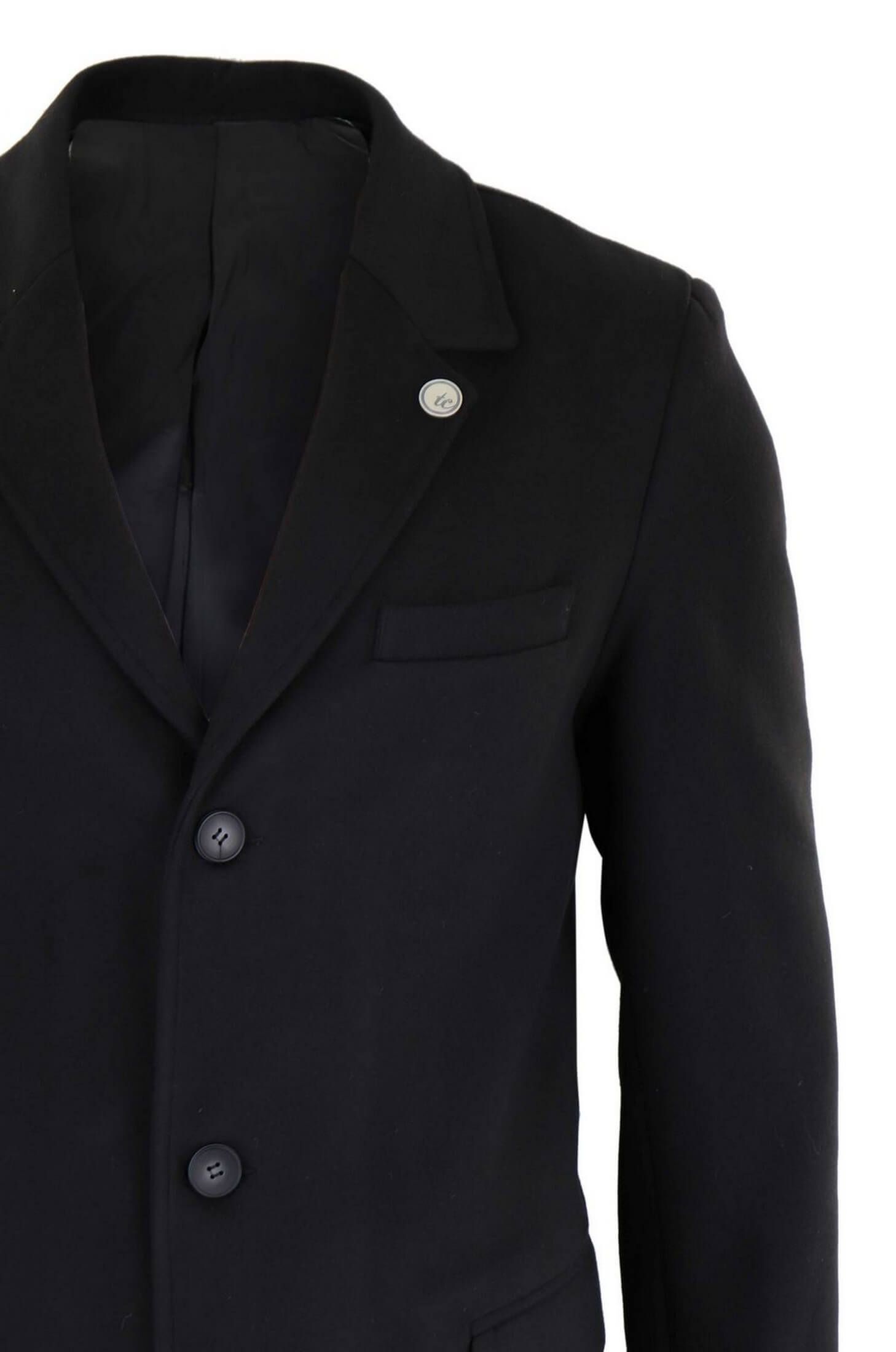 Abrigo largo clásico de lana para hombre - Negro