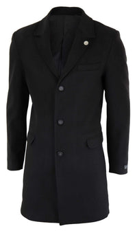 Abrigo largo clásico de lana para hombre - Negro