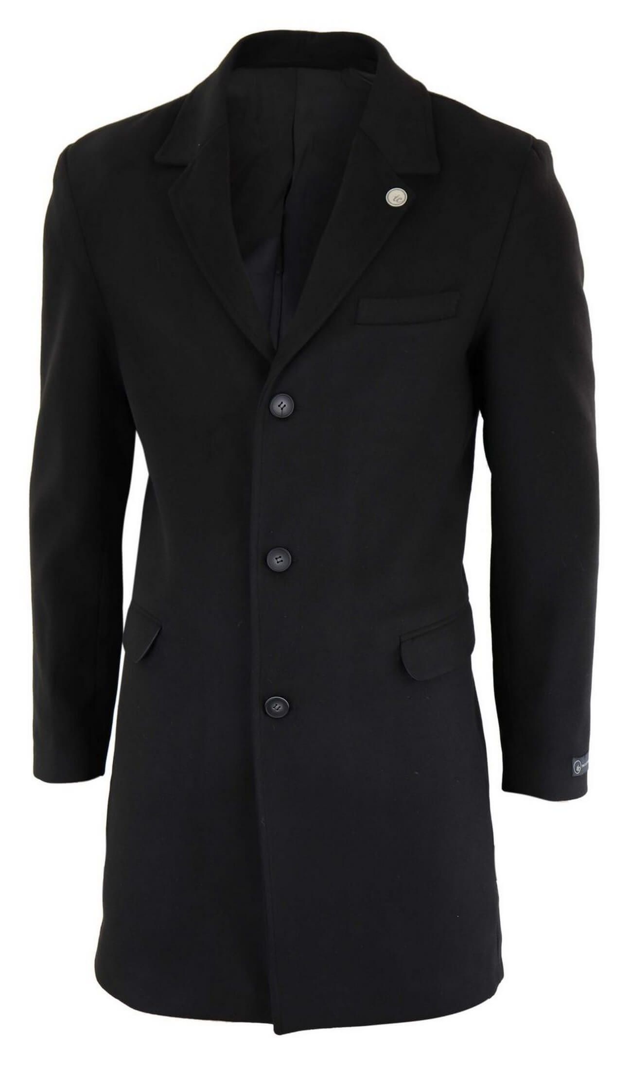 Abrigo largo clásico de lana para hombre - Negro