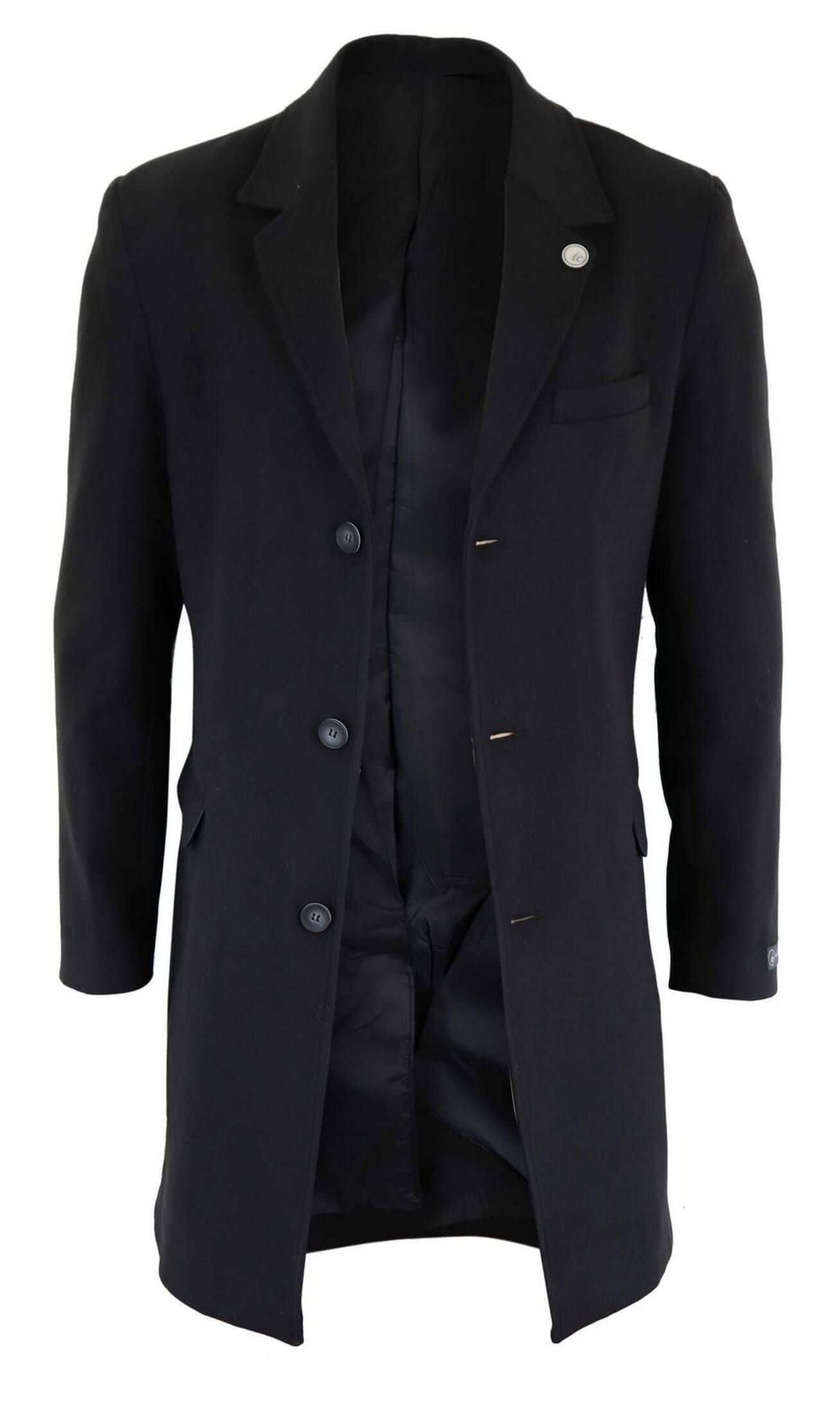 Abrigo largo clásico de lana para hombre - Negro