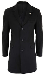 Abrigo largo clásico de lana para hombre - Negro