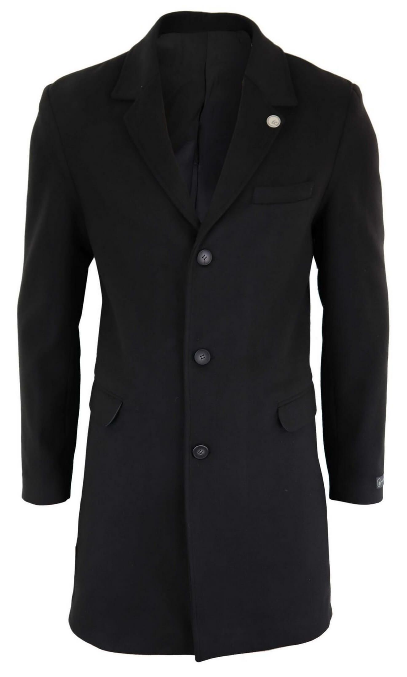 Abrigo largo clásico de lana para hombre - Negro
