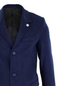 Abrigo largo clásico de lana para hombre - Azul marino
