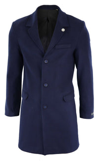 Abrigo largo clásico de lana para hombre - Azul marino