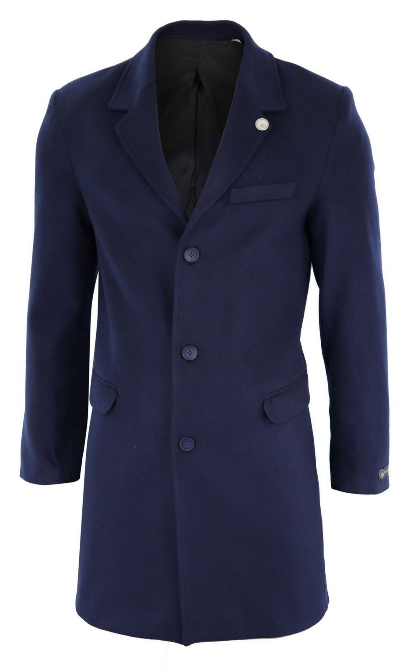Abrigo largo clásico de lana para hombre - Azul marino