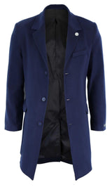 Abrigo largo clásico de lana para hombre - Azul marino