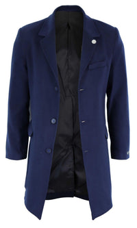 Abrigo largo clásico de lana para hombre - Azul marino