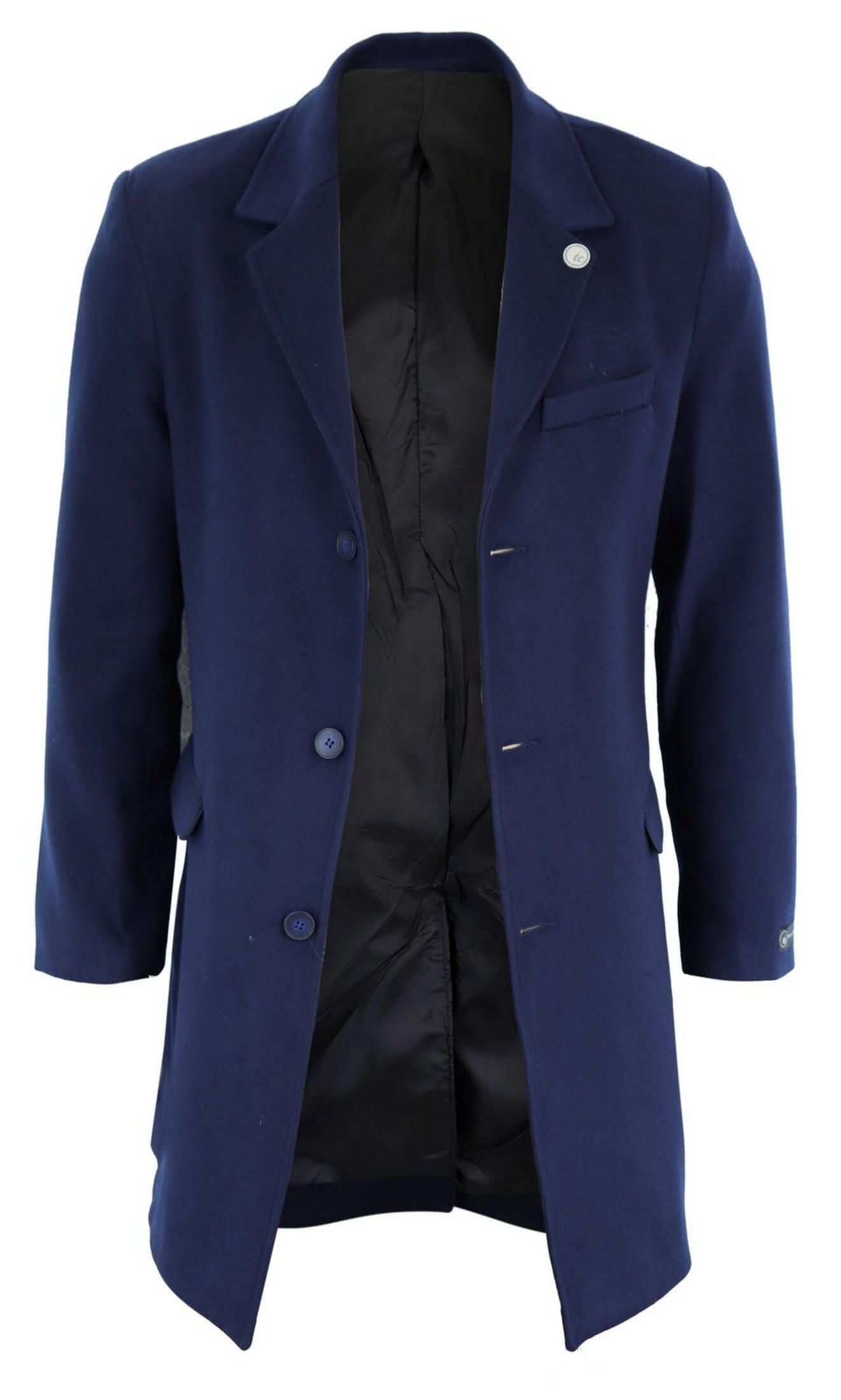 Abrigo largo clásico de lana para hombre - Azul marino