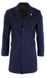 Abrigo largo clásico de lana para hombre - Azul marino
