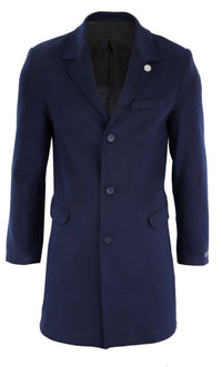 Abrigo largo clásico de lana para hombre - Azul marino