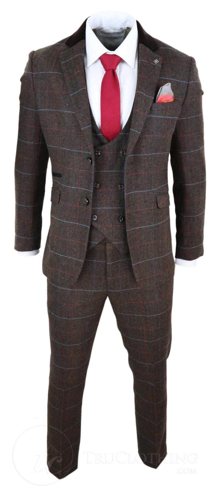 Traje de tweed marrón oscuro para hombre - Cavani Tommy