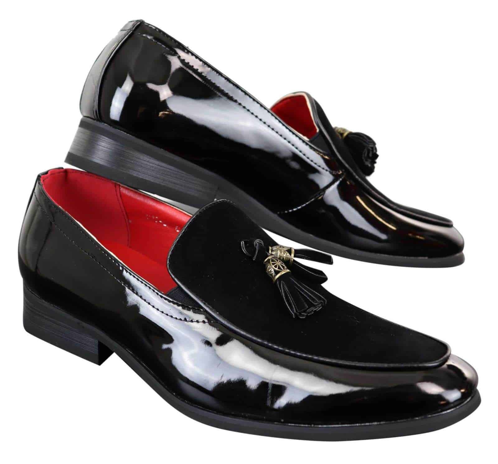 Mocasines de hombre de charol sintético y ante.