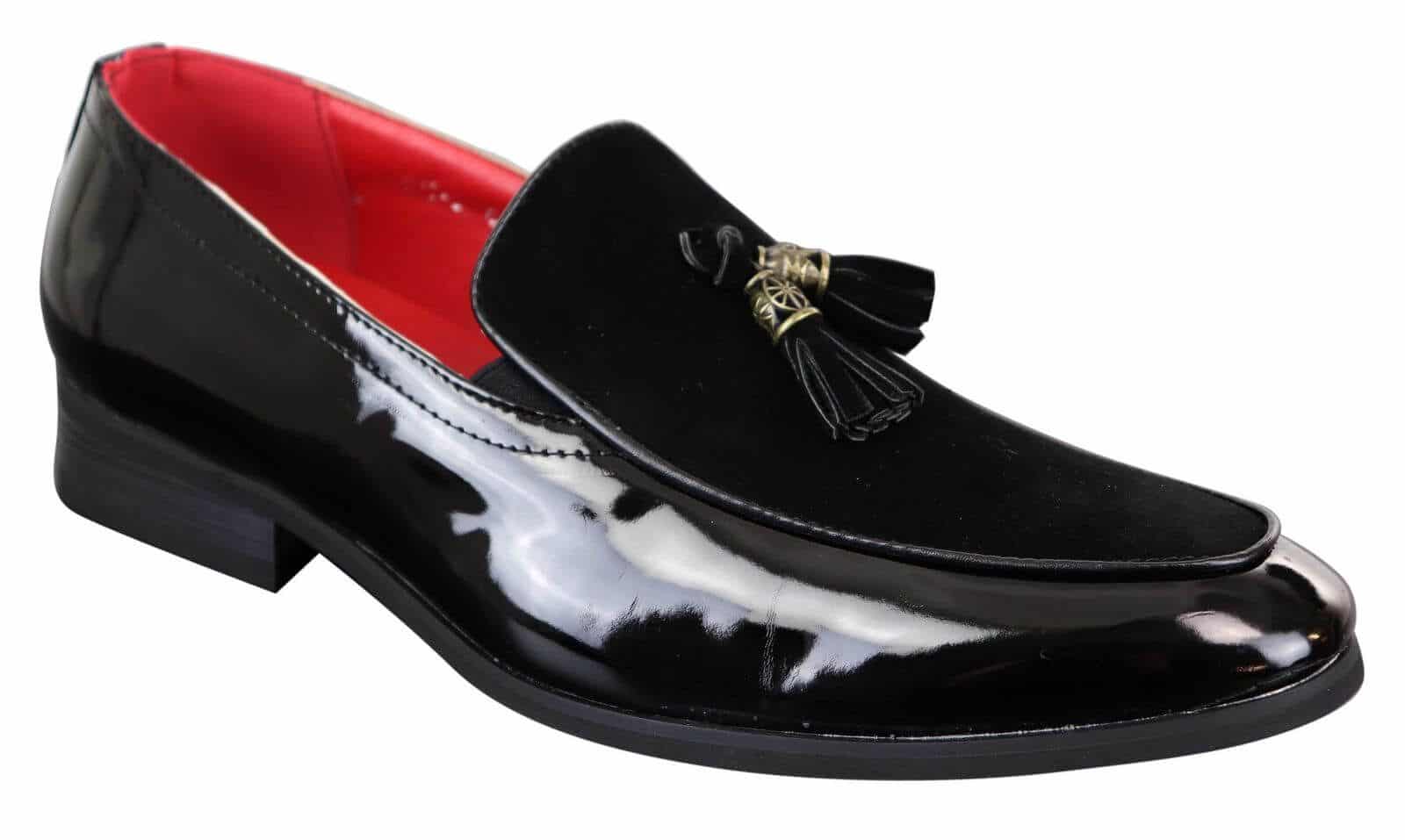 Mocasines de hombre de charol sintético y ante.