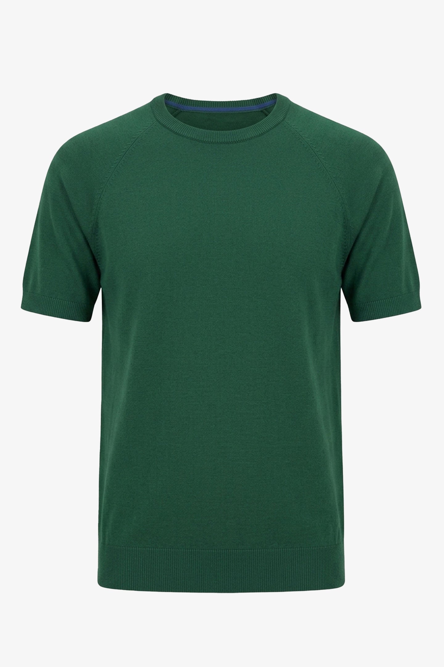 Camiseta clásica de punto verde para hombre, manga corta y cuello redondo.
