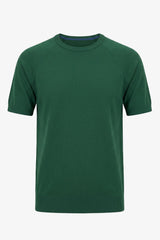Camiseta clásica de punto verde para hombre, manga corta y cuello redondo.