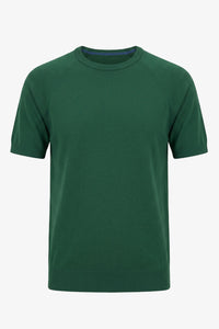 Camiseta clásica de punto verde para hombre, manga corta y cuello redondo.