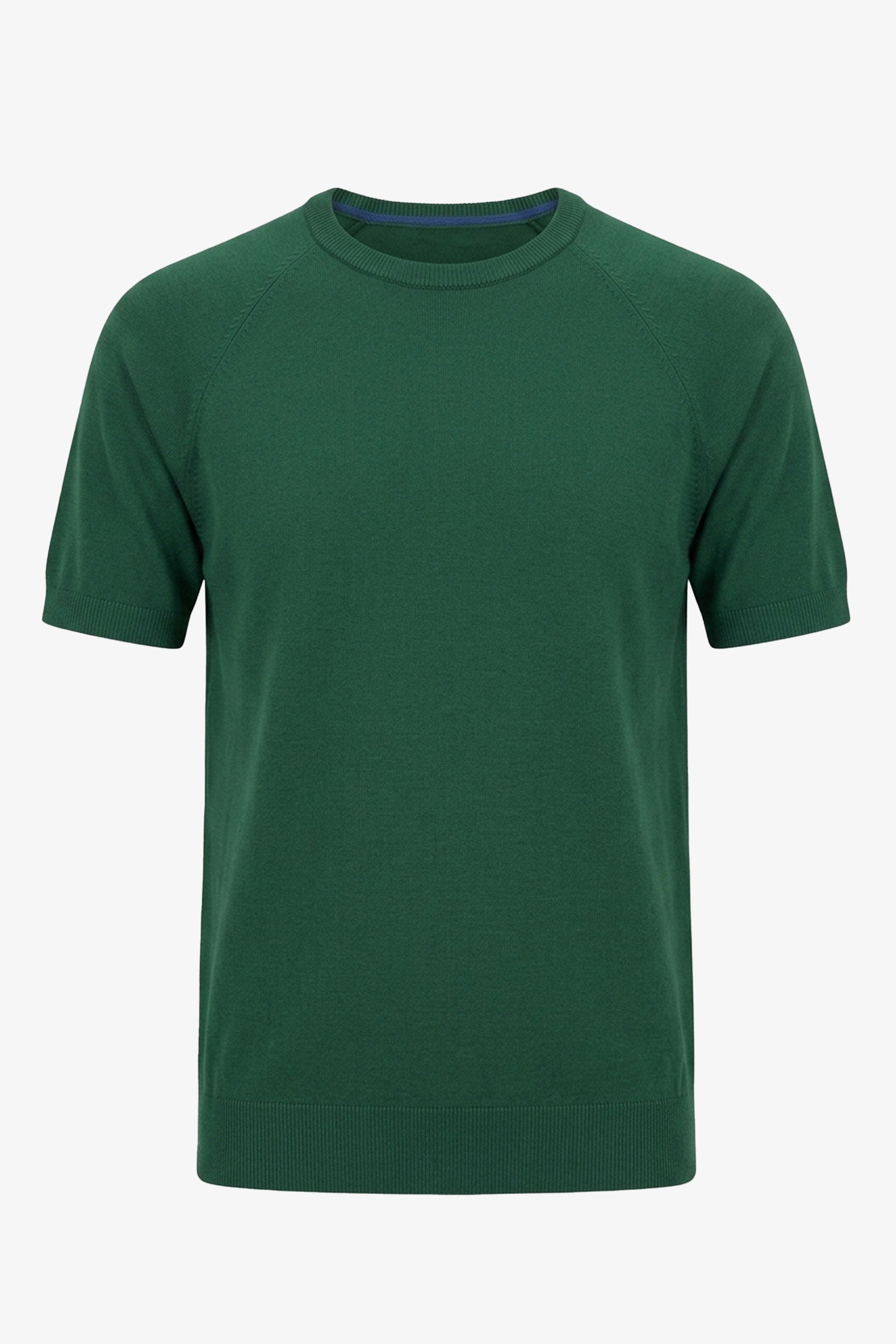 Camiseta clásica de punto verde para hombre, manga corta y cuello redondo.