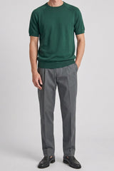 Camiseta clásica de punto verde para hombre, manga corta y cuello redondo.