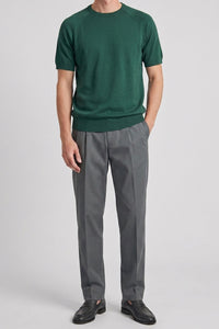 Camiseta clásica de punto verde para hombre, manga corta y cuello redondo.