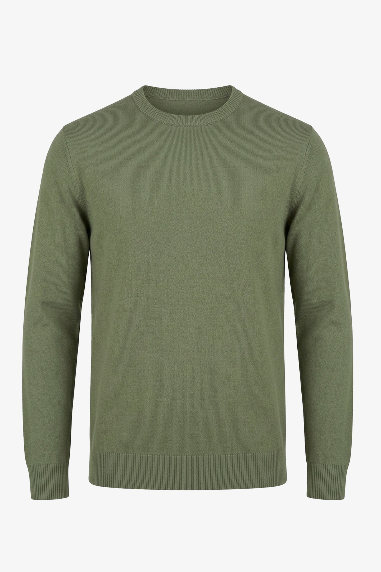 Jersey de punto verde de cuello redondo para hombre, corte regular.