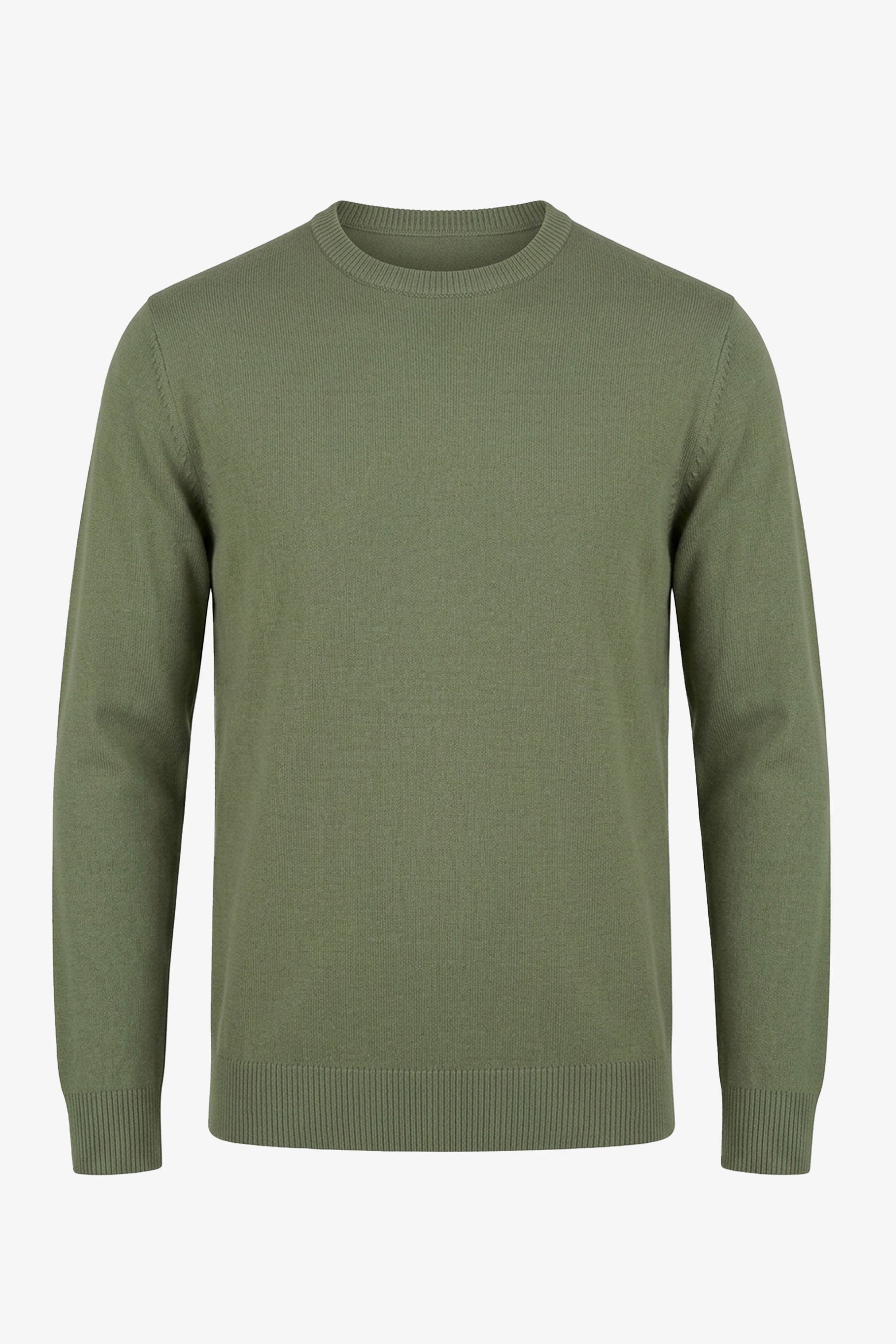 Jersey de punto verde de cuello redondo para hombre, corte regular.