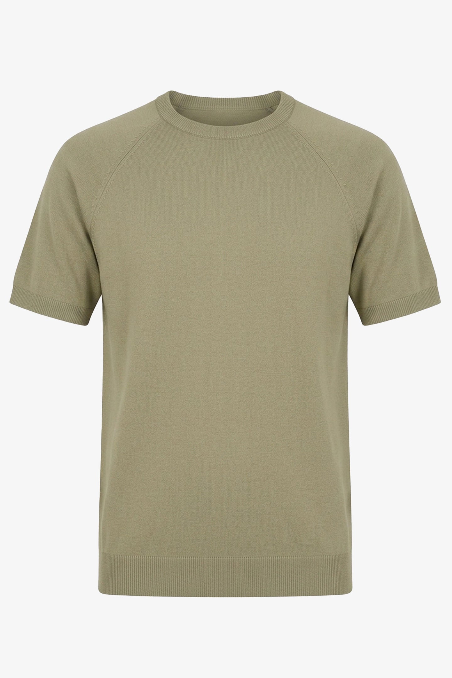 Camiseta clásica de punto color caqui para hombre, manga corta y cuello redondo.