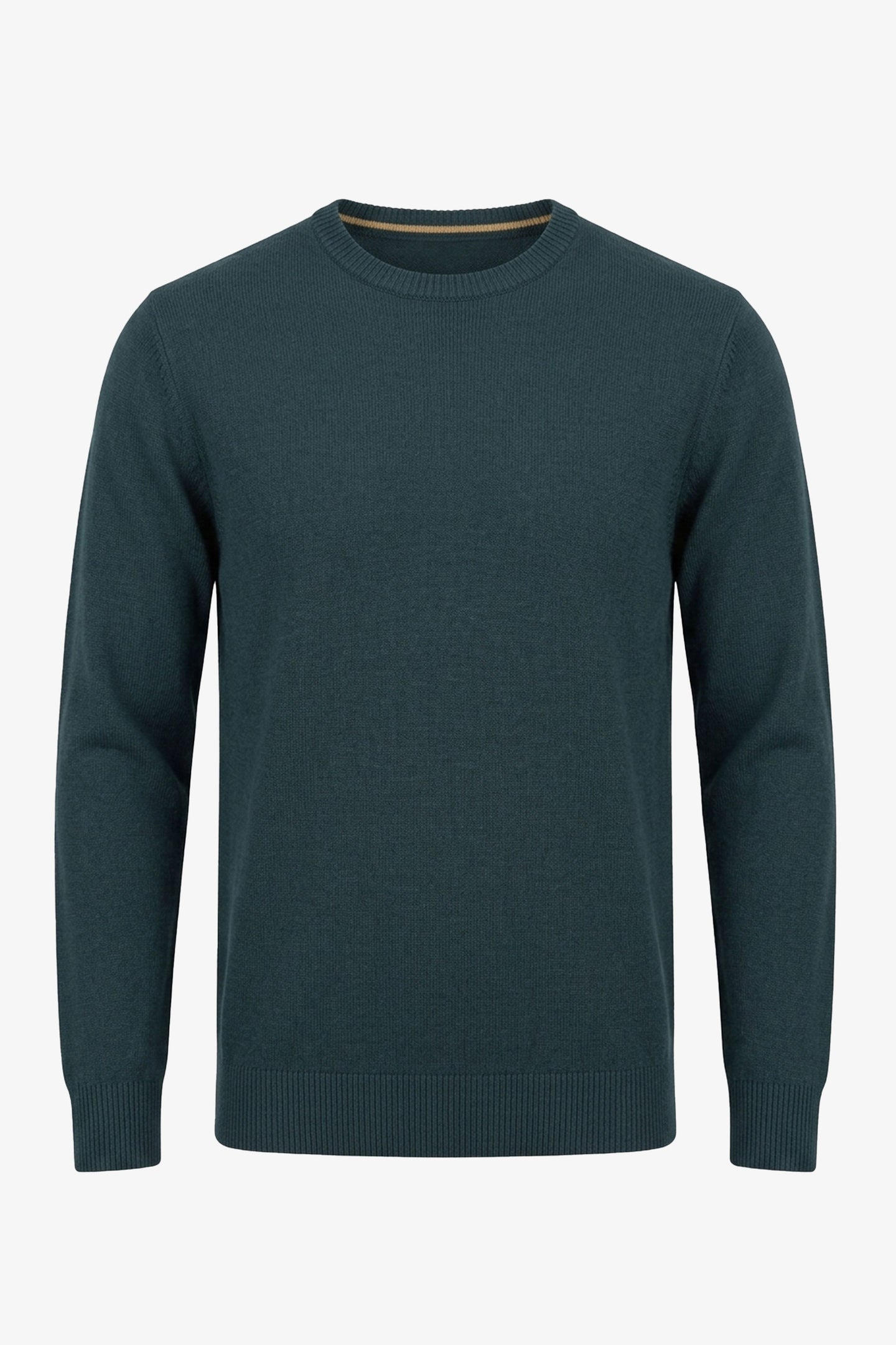 Jersey de punto azul marino para hombre, cuello redondo, corte regular.