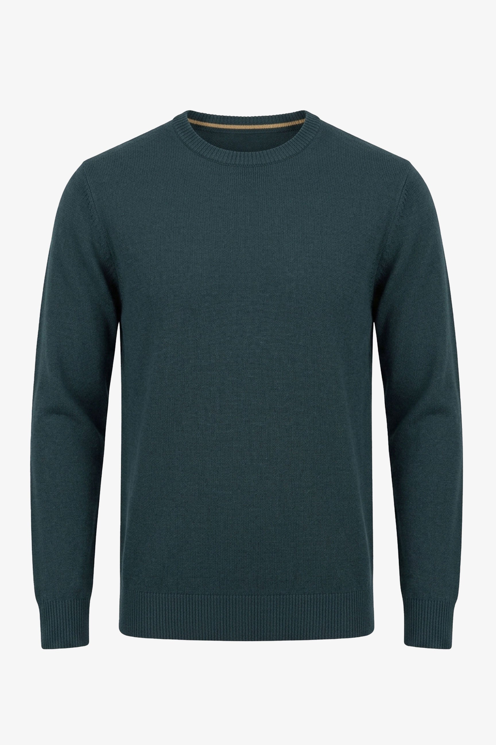 Jersey de punto azul marino para hombre, cuello redondo, corte regular.